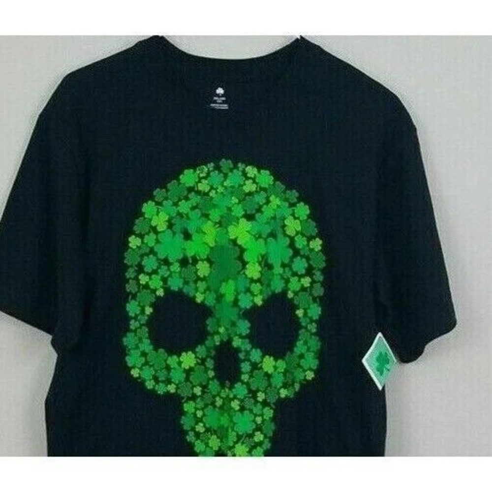 Boys XXL (18) Black Green Shamrock‎ Skull St. Patrick's Day Short Sleeve T-Shirt